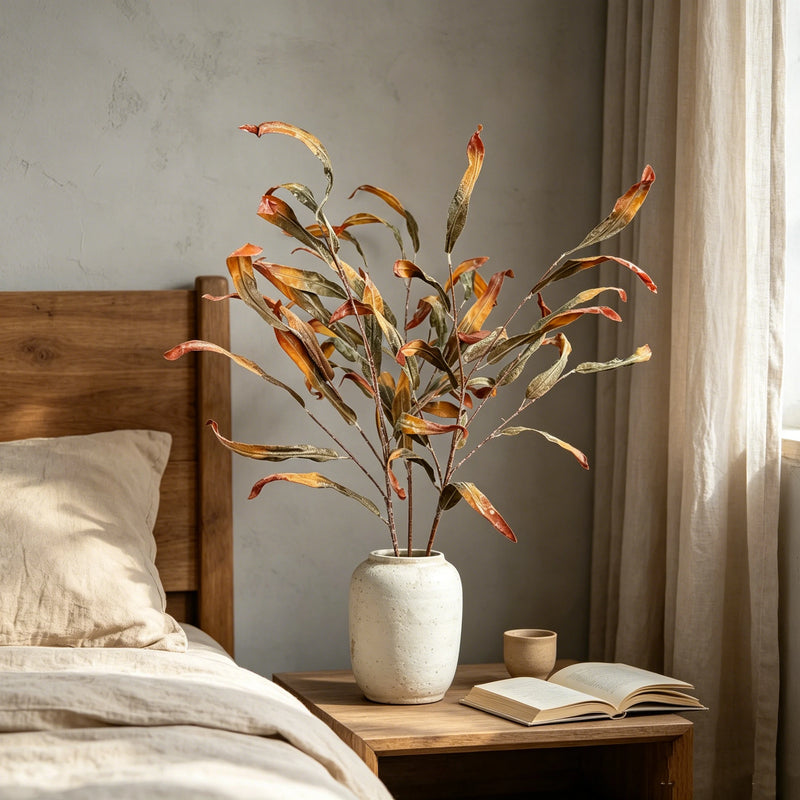 3Pcs 35" Wabi-Sabi Mango Foliage Stems Flocked Branches for a Serene, Earthy Vase Display & Whimsical Tablescapes