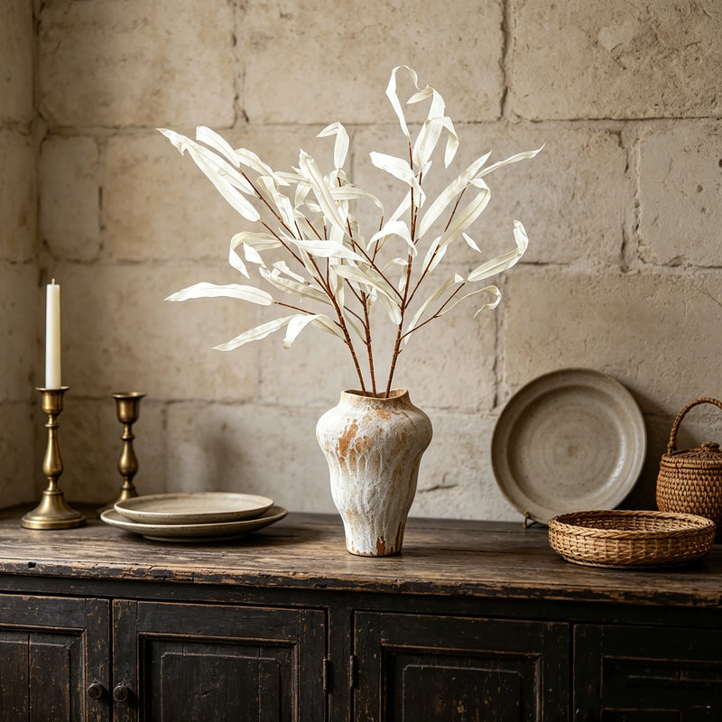 3Pcs 35" Wabi-Sabi Mango Foliage Stems Flocked Branches for a Serene, Earthy Vase Display & Whimsical Tablescapes