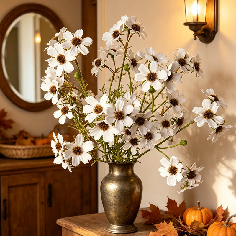 Real Touch Autumn Lace Mums, 26" Tall Faux Chrysanthemum Stems, Realistic Fall Flowers for Vase, DIY Wedding, and Home Decor Arrangements