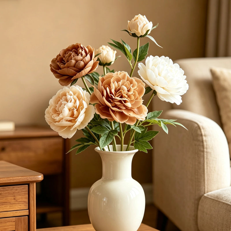 Real Touch Peony Stem, 29" Large Autumn Faux Flower, Long Stem Artificial Peonies for Wedding Bouquets, Vase Arrangements, Fall Home Decor