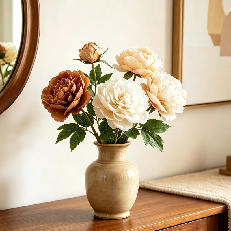 Real Touch Peony Stem, 29" Large Autumn Faux Flower, Long Stem Artificial Peonies for Wedding Bouquets, Vase Arrangements, Fall Home Decor