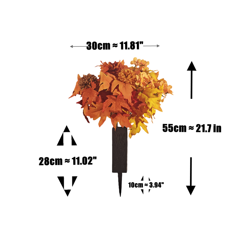 2 Pcs Artificial Fall Cemetery Flowers, 24 Heads Burnt Orange Yellow Mums Dahlia Begonia Silk Bouquets with Vase Stakes for Outdoor Grave Decorations