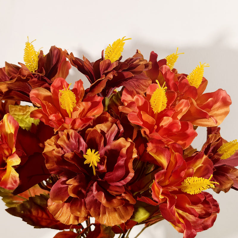 Bulk 14" Realistic Faux Autumn Hibiscus Plant in Pot – Orange & Red Ombre Flowers, Fall Floral Centerpiece for Thanksgiving Table, Mantel & Home Decor