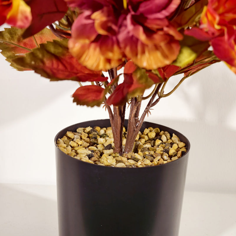 Bulk 14" Realistic Faux Autumn Hibiscus Plant in Pot – Orange & Red Ombre Flowers, Fall Floral Centerpiece for Thanksgiving Table, Mantel & Home Decor