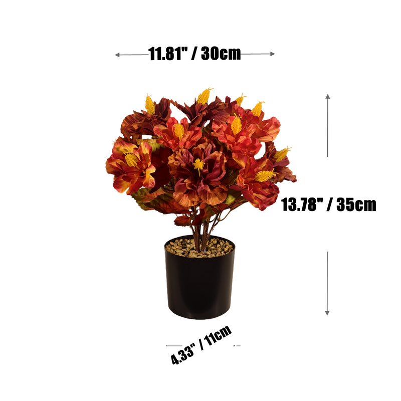 Bulk 14" Realistic Faux Autumn Hibiscus Plant in Pot – Orange & Red Ombre Flowers, Fall Floral Centerpiece for Thanksgiving Table, Mantel & Home Decor
