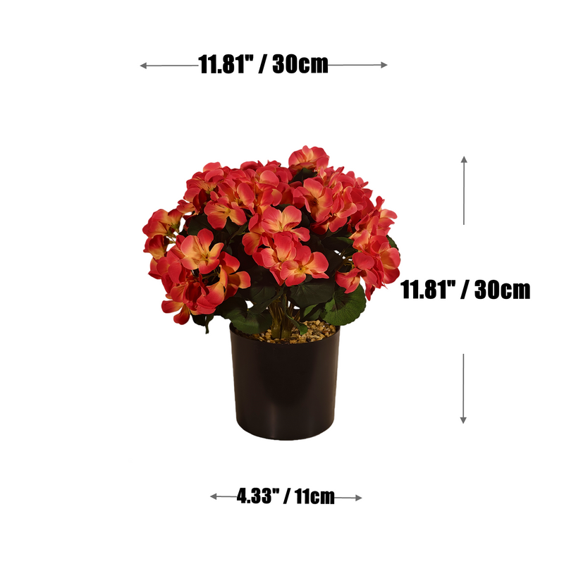 Bulk 12" Potted Faux Geranium Plant,  Realistic Sunset Geraniums in Pot, Artificial Sunset Flowers for Fall Home Decor, Autumn Tabletop Centerpiece