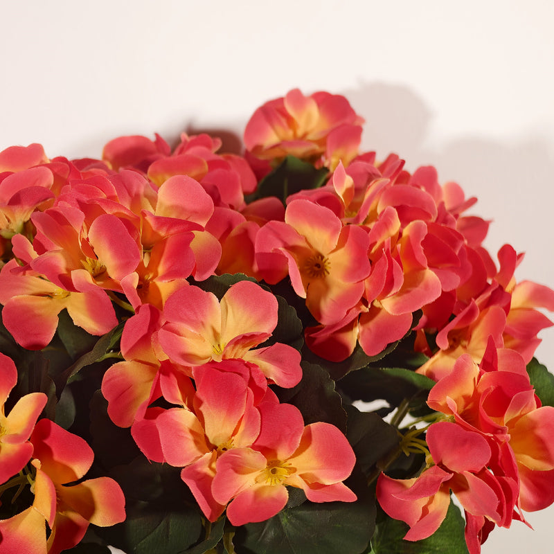Bulk 12" Potted Faux Geranium Plant,  Realistic Sunset Geraniums in Pot, Artificial Sunset Flowers for Fall Home Decor, Autumn Tabletop Centerpiece