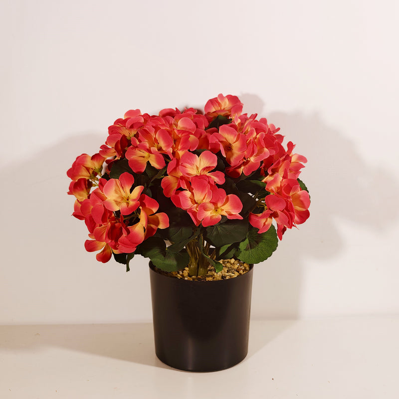 Bulk 12" Potted Faux Geranium Plant,  Realistic Sunset Geraniums in Pot, Artificial Sunset Flowers for Fall Home Decor, Autumn Tabletop Centerpiece