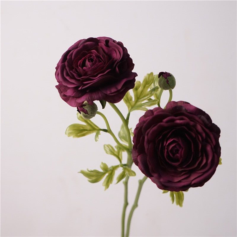 8 Pcs Real Touch Ranunculus Stems, 21 Inch Tall, Moody Burgundy Faux Flowers, Lifelike Artificial Floral for Autumn Home Decor, Vase, Wedding
