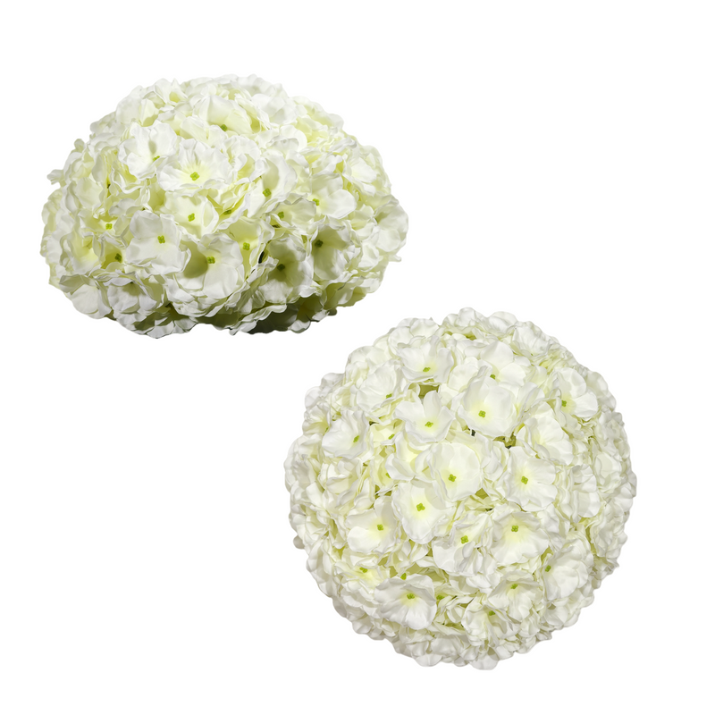 Set of 2, 12" White Hydrangea Kissing Balls, Realistic Faux Flower Half Spheres for Wedding Centerpieces, Aisle Decor, DIY Home & Event Floral Arrangements