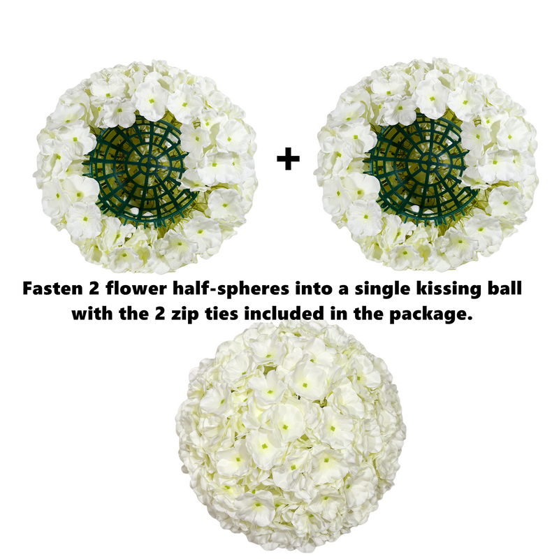 Set of 2, 12" White Hydrangea Kissing Balls, Realistic Faux Flower Half Spheres for Wedding Centerpieces, Aisle Decor, DIY Home & Event Floral Arrangements