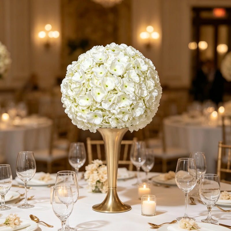 Set of 2, 12" White Hydrangea Kissing Balls, Realistic Faux Flower Half Spheres for Wedding Centerpieces, Aisle Decor, DIY Home & Event Floral Arrangements