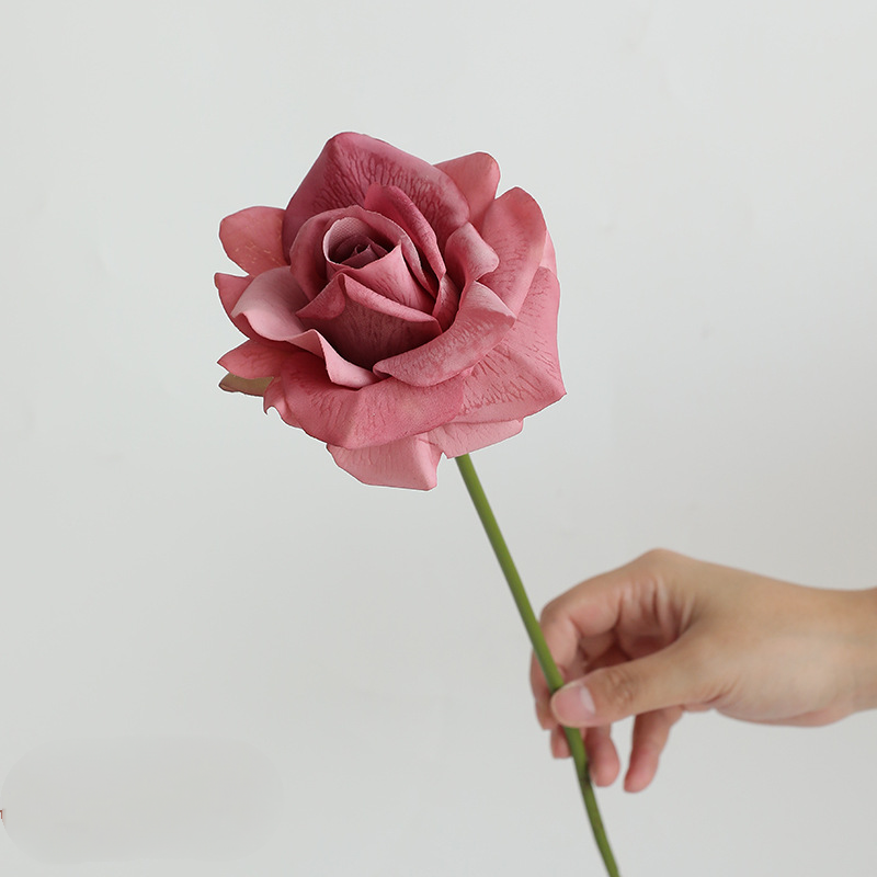 Real Touch Single Rose Stem – 14" Lifelike Faux Flower with 5" Full Bloom, Luxury Artificial Rose for Wedding Bouquets, Vases, Centerpieces & DIY Floral Arrangements