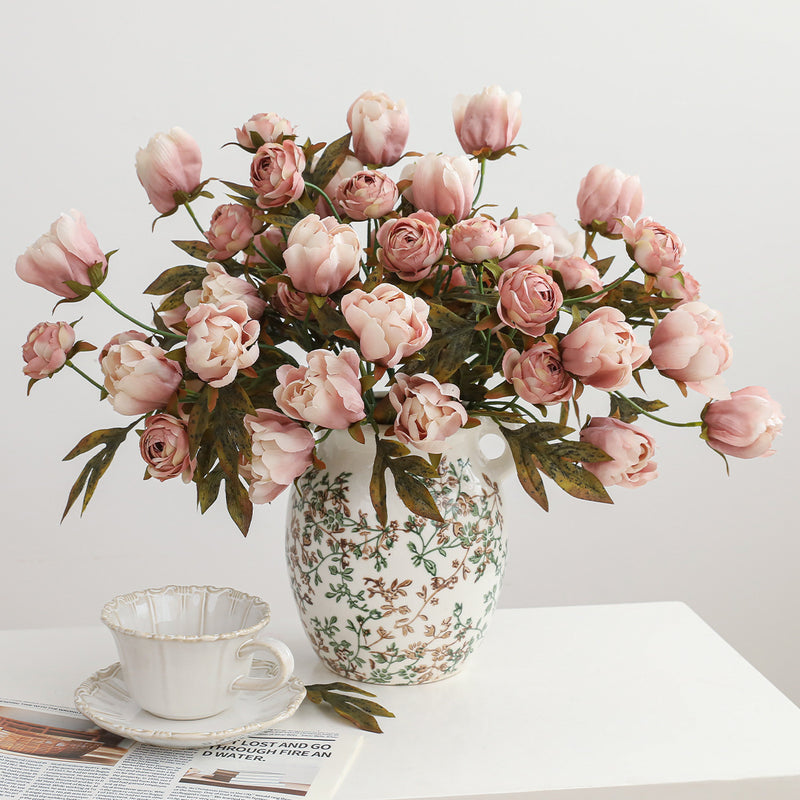 18" Dusty Rose Peony Stem | Lifelike Silk Faux Flowers for Weddings, Home Decor & Autumn Arrangements
