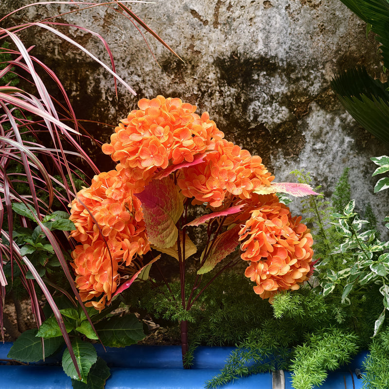Bulk 22" Real Touch Hydrangea Bush, Burnt Orange Artificial Flowers UV Resistant for Outdoors