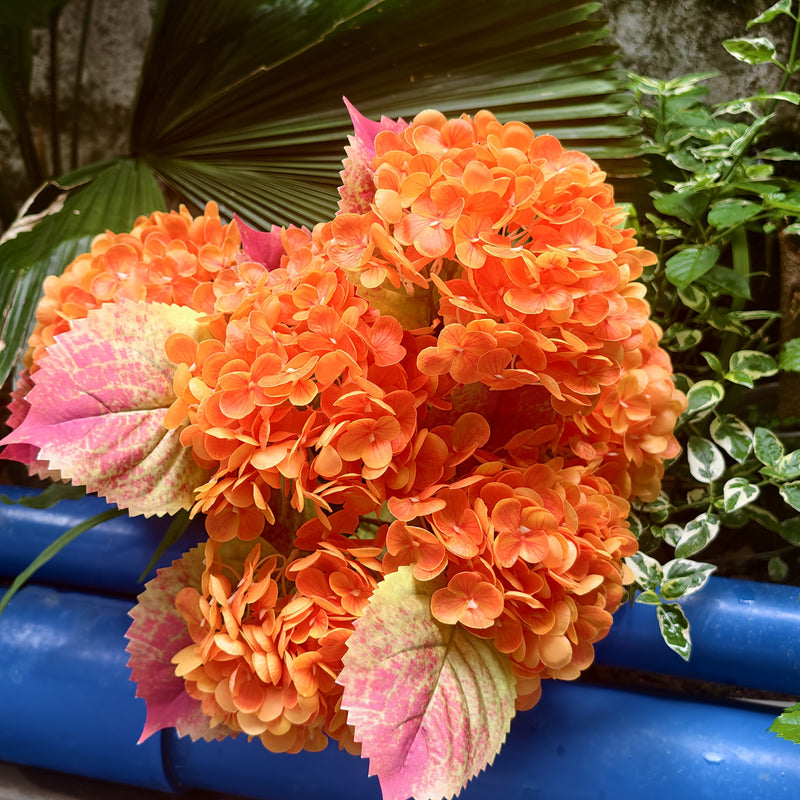 Bulk 22" Real Touch Hydrangea Bush, Burnt Orange Artificial Flowers UV Resistant for Outdoors