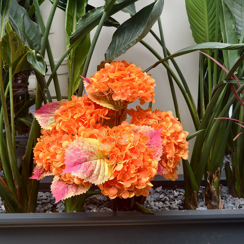 Bulk 22" Real Touch Hydrangea Bush, Burnt Orange Artificial Flowers UV Resistant for Outdoors