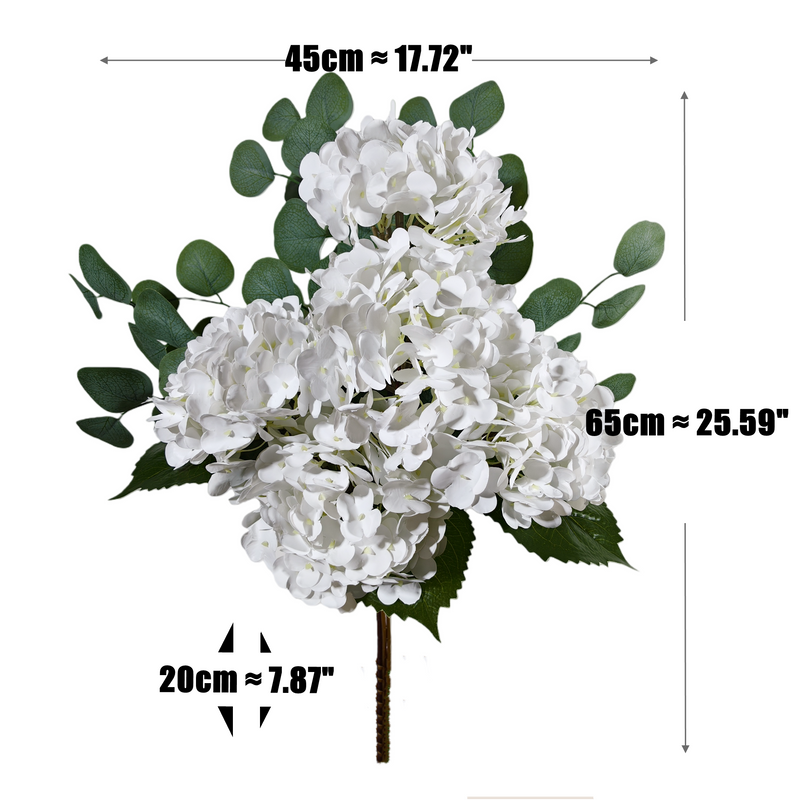 Bulk 26" Real Touch White Hydrangea & Eucalyptus Bouquet, Lifelike Artificial Flowers for Wedding Centerpiece, Vase Filler, Home Decor, DIY Floral Projects, Bulk Available