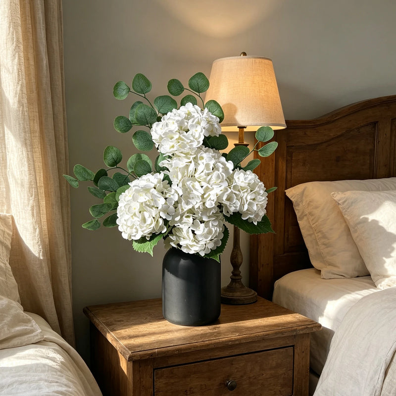 Bulk 26" Real Touch White Hydrangea & Eucalyptus Bouquet, Lifelike Artificial Flowers for Wedding Centerpiece, Vase Filler, Home Decor, DIY Floral Projects, Bulk Available