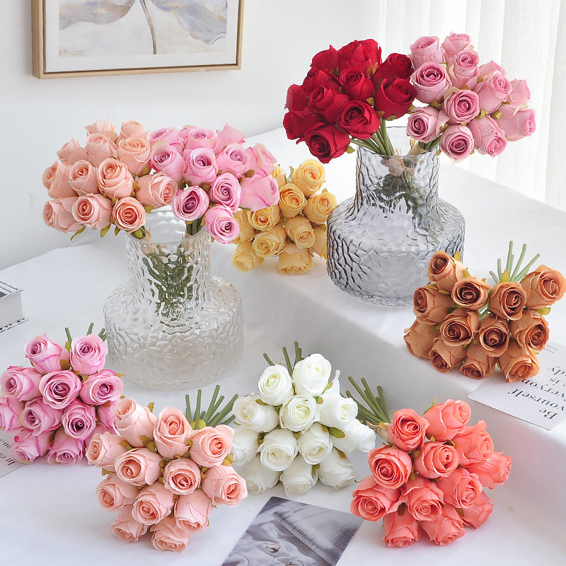 Bulk 9.5" Faux Rose Bouquet Silk Flowers, Elegant Home Decor, Perfect for Weddings, Events, and Seasonal Arrangements