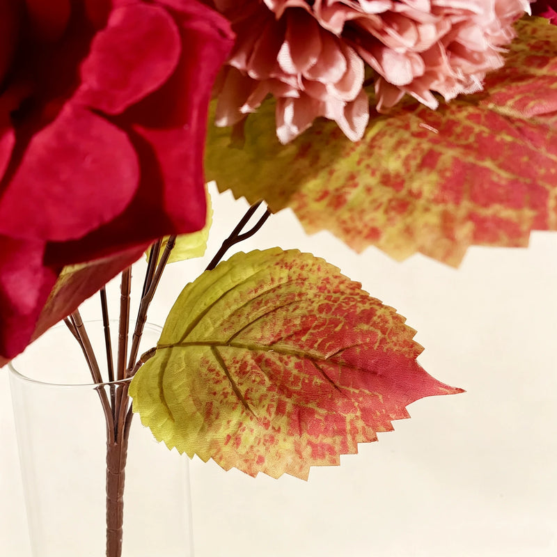 Bulk 22" Autumn Artificial Flower Bouquet Bush, Lifelike Burgundy Rose, Dusty Rose Mum & Hydrangea, Faux Floral Arrangement for Vase, Fall Home Decor, Wedding