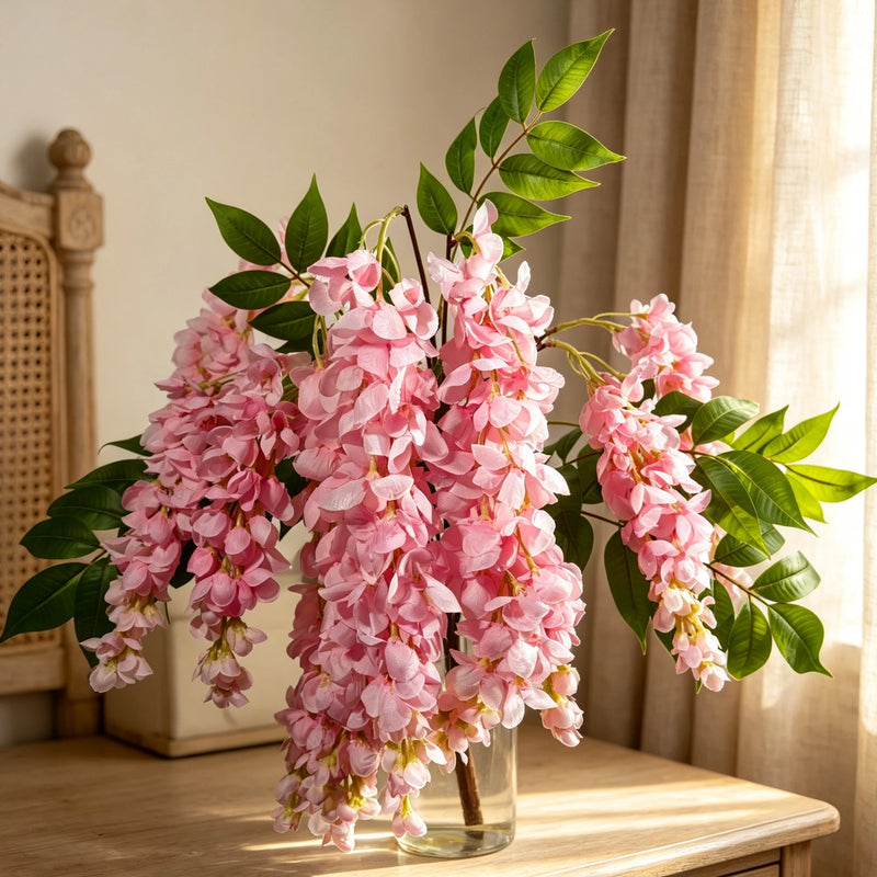 Bulk 22" Realistic Silk Wisteria Bouquet, Trailing Faux Flowers for Romantic Wedding Arch, Porch & Home Decor, Vase Filler