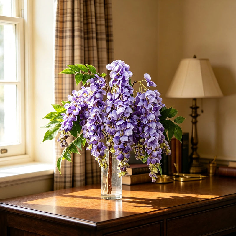 Bulk 22" Realistic Silk Wisteria Bouquet, Trailing Faux Flowers for Romantic Wedding Arch, Porch & Home Decor, Vase Filler