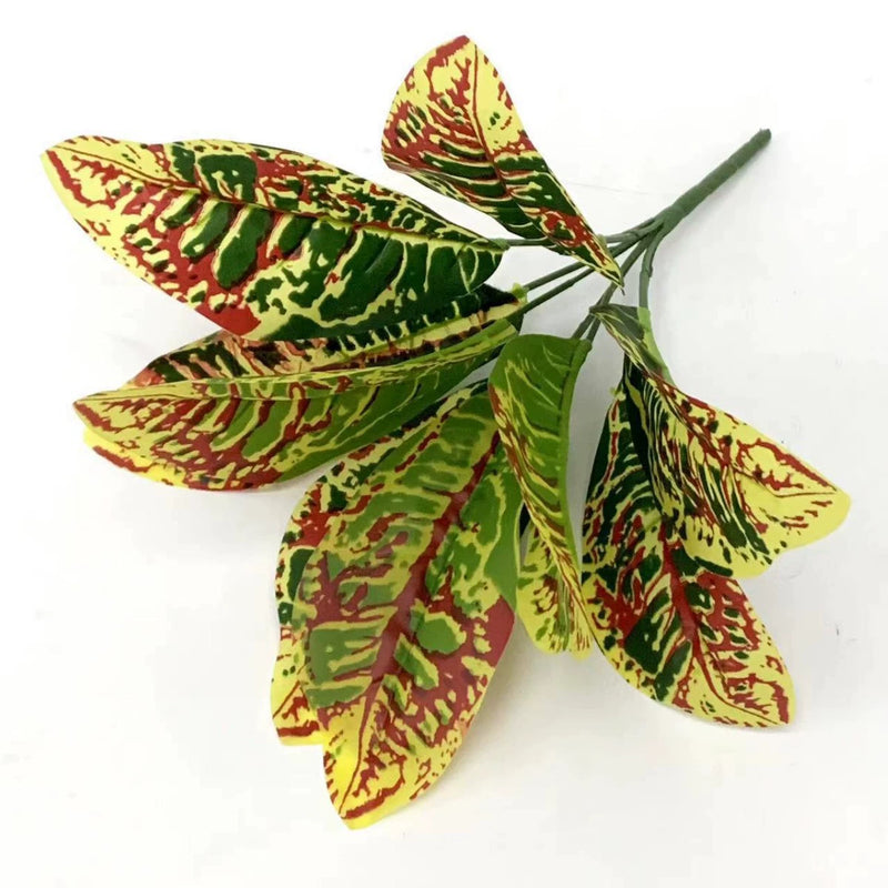 Set of 10 Lifelike Croton Stems, 14 Inch Real Touch Variegated Autumn Leaves, Bulk Faux Greenery for Vase, Outdoor Decor & Wedding