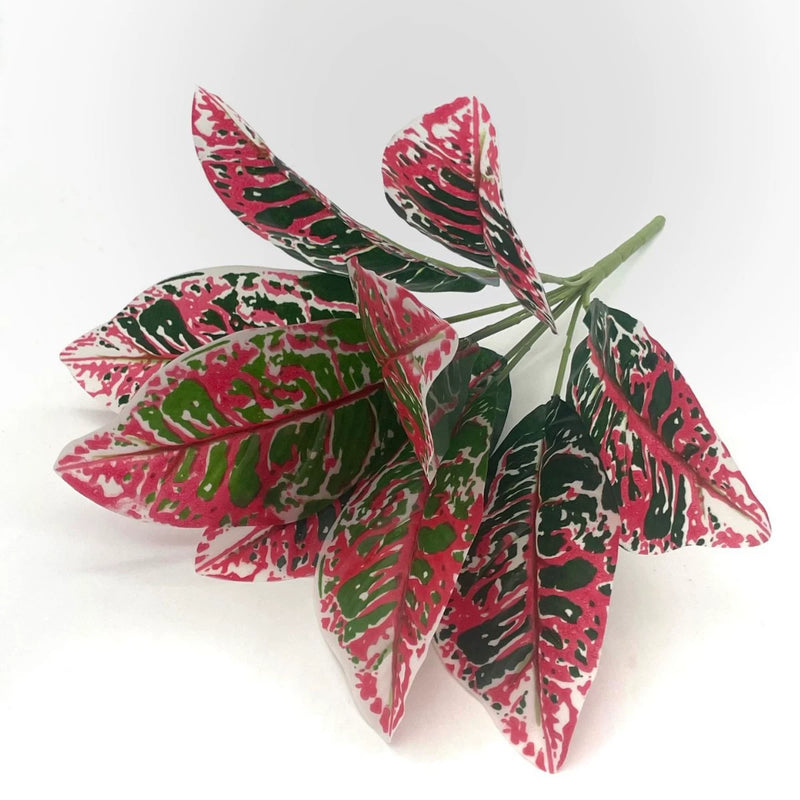 Set of 10 Lifelike Croton Stems, 14 Inch Real Touch Variegated Autumn Leaves, Bulk Faux Greenery for Vase, Outdoor Decor & Wedding