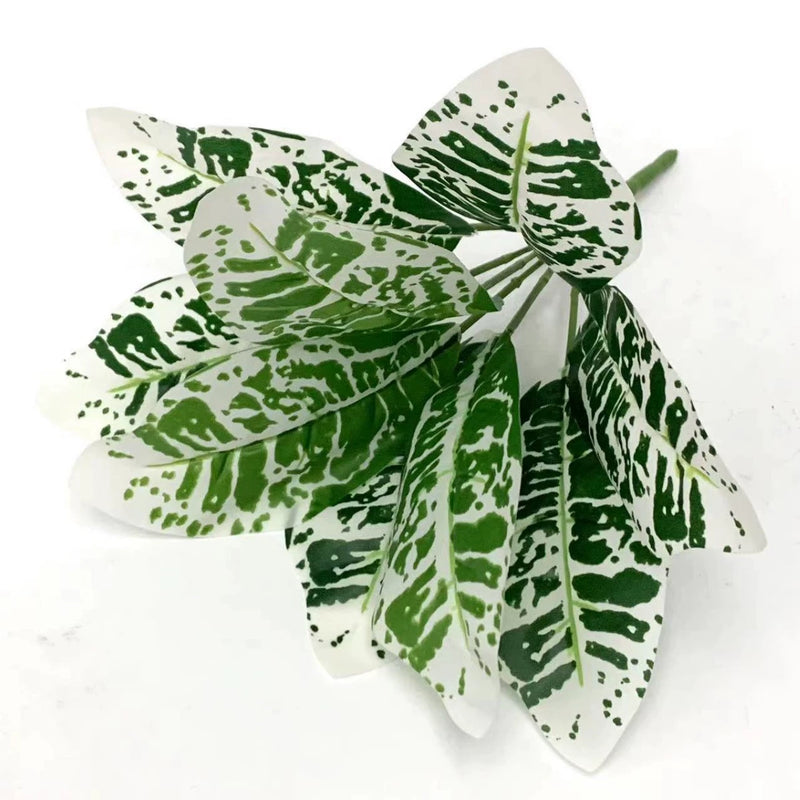 Set of 10 Lifelike Croton Stems, 14 Inch Real Touch Variegated Autumn Leaves, Bulk Faux Greenery for Vase, Outdoor Decor & Wedding