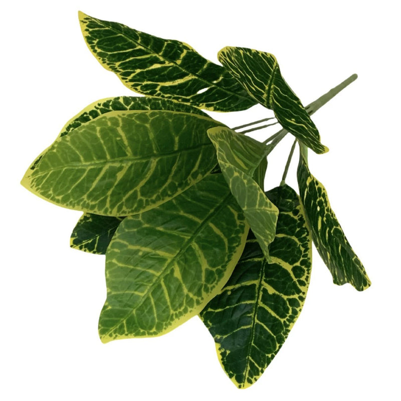 Set of 10 Lifelike Croton Stems, 14 Inch Real Touch Variegated Autumn Leaves, Bulk Faux Greenery for Vase, Outdoor Decor & Wedding