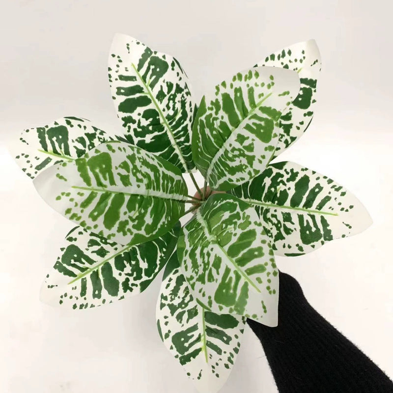 Set of 10 Lifelike Croton Stems, 14 Inch Real Touch Variegated Autumn Leaves, Bulk Faux Greenery for Vase, Outdoor Decor & Wedding