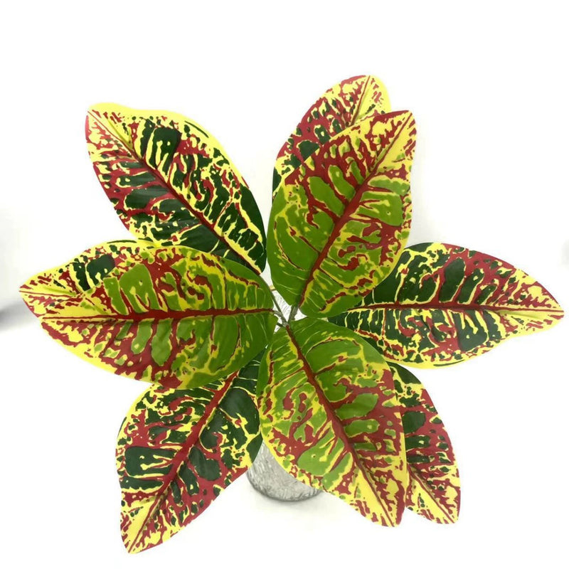 Set of 10 Lifelike Croton Stems, 14 Inch Real Touch Variegated Autumn Leaves, Bulk Faux Greenery for Vase, Outdoor Decor & Wedding