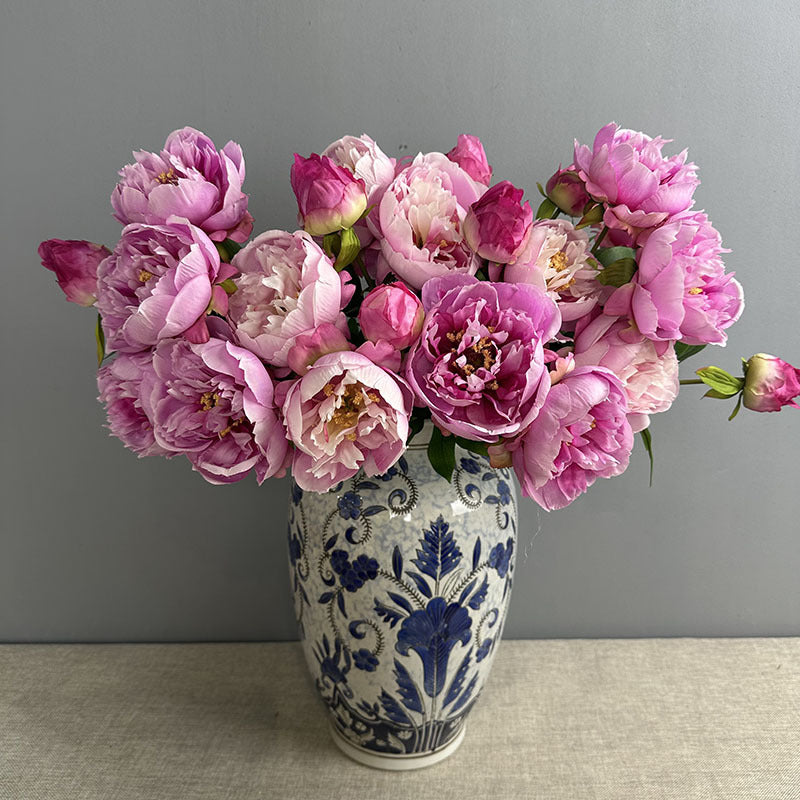 Set of 2 Lush Peony Stems, 20" Tall Artificial Flowers, Lifelike Double-Bloom Faux Peonies for Vase, Modern Farmhouse Home Decor, DIY Wedding Bouquets