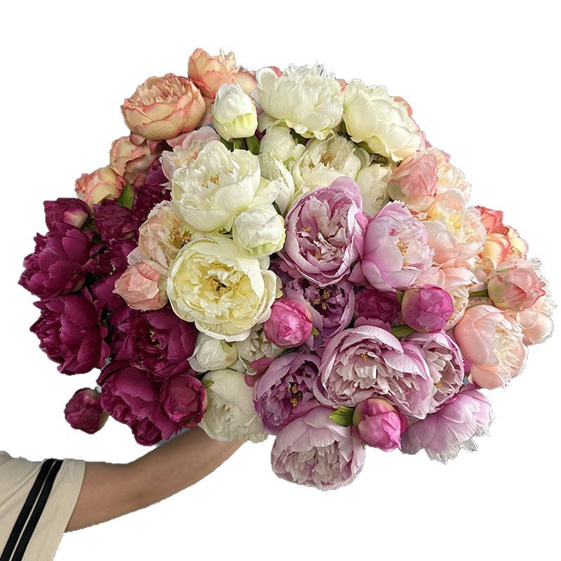 Set of 2 Lush Peony Stems, 20" Tall Artificial Flowers, Lifelike Double-Bloom Faux Peonies for Vase, Modern Farmhouse Home Decor, DIY Wedding Bouquets