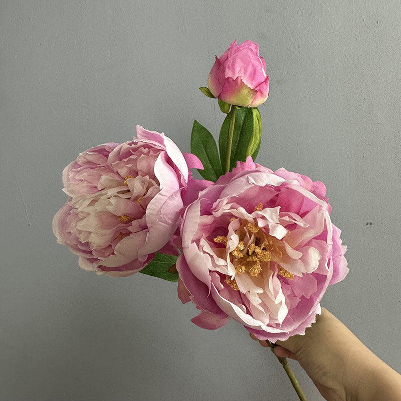 Set of 2 Lush Peony Stems, 20" Tall Artificial Flowers, Lifelike Double-Bloom Faux Peonies for Vase, Modern Farmhouse Home Decor, DIY Wedding Bouquets