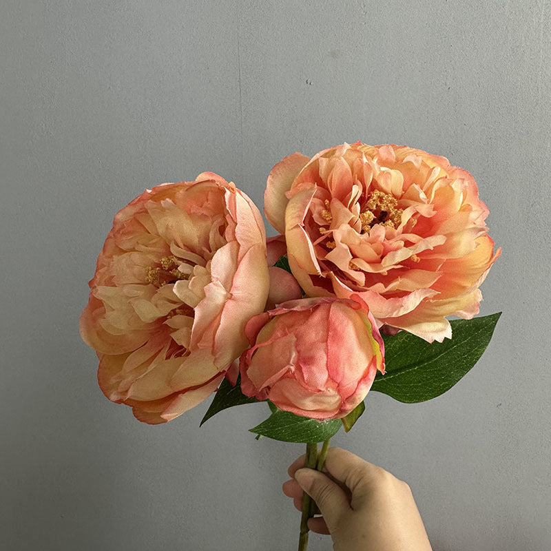 Set of 2 Lush Peony Stems, 20" Tall Artificial Flowers, Lifelike Double-Bloom Faux Peonies for Vase, Modern Farmhouse Home Decor, DIY Wedding Bouquets