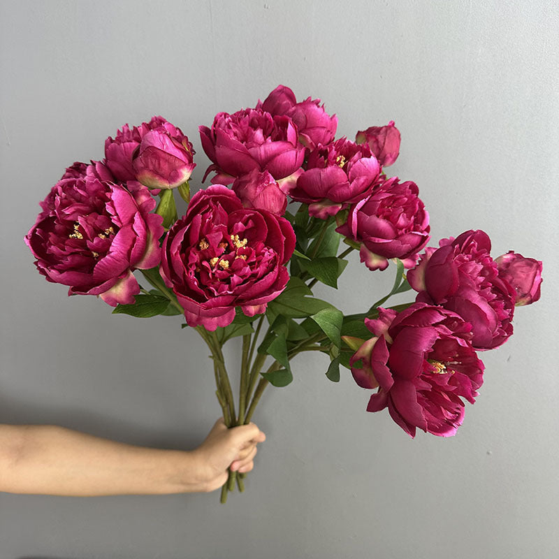 Set of 2 Lush Peony Stems, 20" Tall Artificial Flowers, Lifelike Double-Bloom Faux Peonies for Vase, Modern Farmhouse Home Decor, DIY Wedding Bouquets
