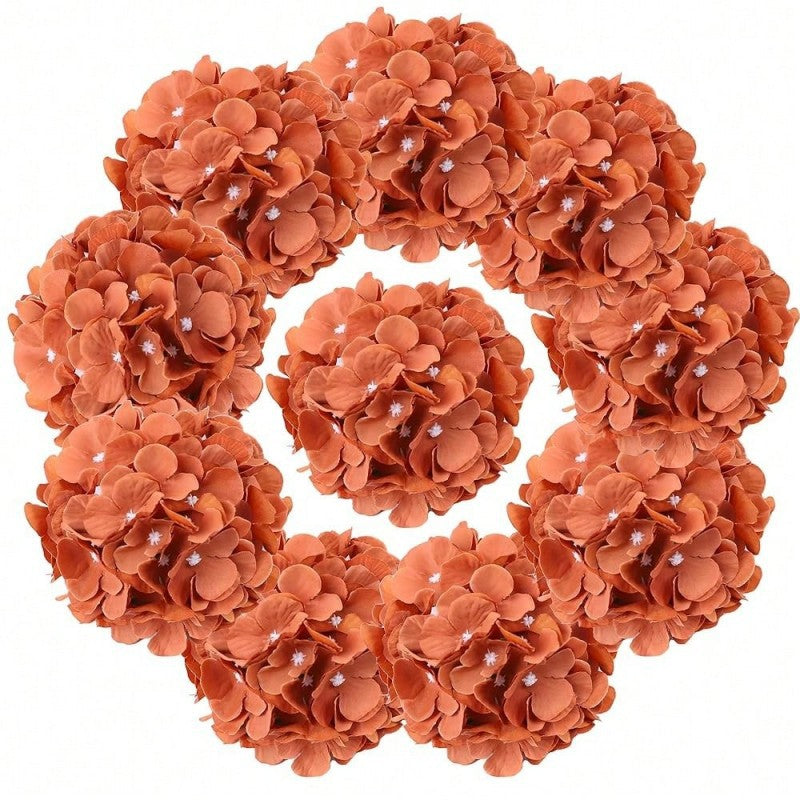 Bulk 10-Pack Large 7" Amber Hydrangea Heads – Realistic Silk Flowers with Stems