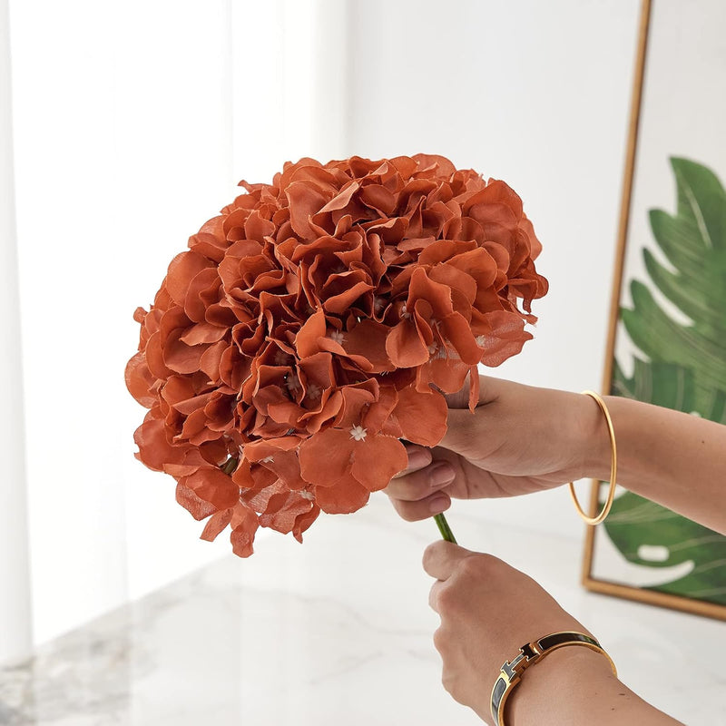 Bulk 10-Pack Large 7" Amber Hydrangea Heads – Realistic Silk Flowers with Stems