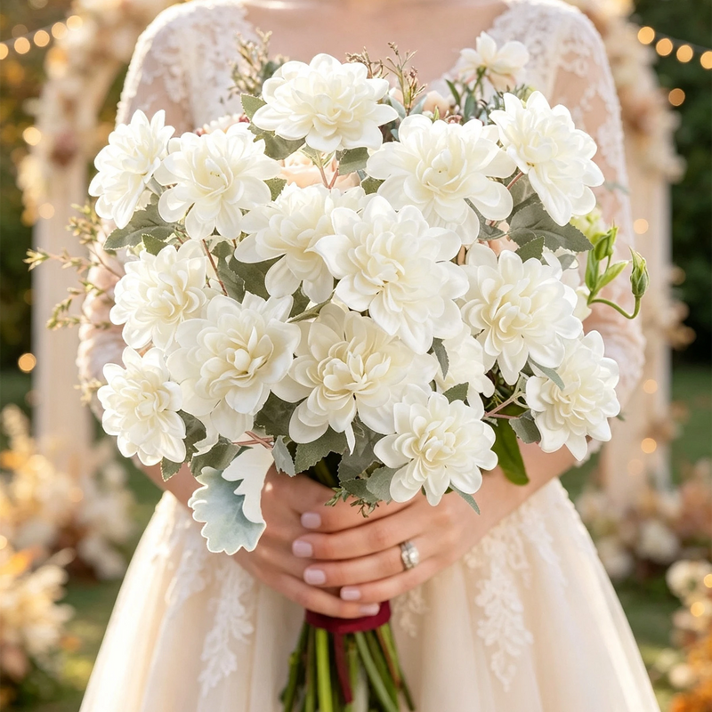 Bulk 22" Silk Dahlia Daisy Stem – 3 Realistic Blooms for Vases, Weddings & Home Decor