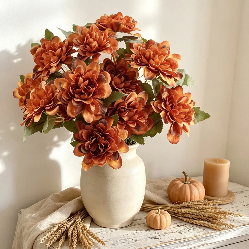 Bulk 22" Silk Dahlia Daisy Stem – 3 Realistic Blooms for Vases, Weddings & Home Decor
