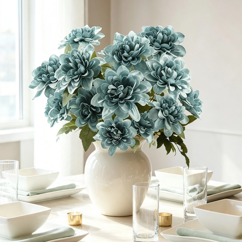 Bulk 22" Silk Dahlia Daisy Stem – 3 Realistic Blooms for Vases, Weddings & Home Decor