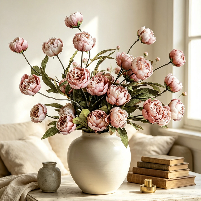 Bulk 6 Pcs 27" Tall Artificial Peony Stems, Realistic Silk Flowers with Long Stems for Vase, DIY Wedding Bouquets, Centerpieces & Home Decor
