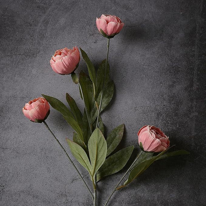 Bulk 6 Pcs 27" Tall Artificial Peony Stems, Realistic Silk Flowers with Long Stems for Vase, DIY Wedding Bouquets, Centerpieces & Home Decor