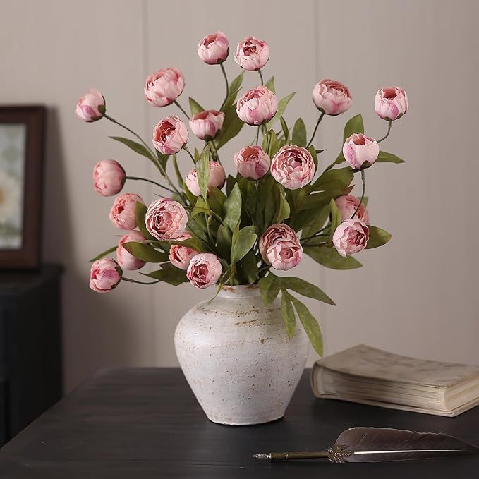 Bulk 6 Pcs 27" Tall Artificial Peony Stems, Realistic Silk Flowers with Long Stems for Vase, DIY Wedding Bouquets, Centerpieces & Home Decor