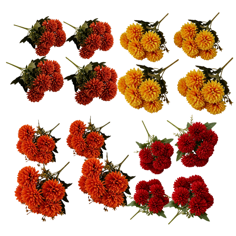 Bulk Pack of 16 Pcs 12" Artificial Fall Mums, Lifelike UV Resistant Chrysanthemums, Fake Autumn Flowers for Outdoor Planters, Porch Decor, Thanksgiving & DIY Weddings