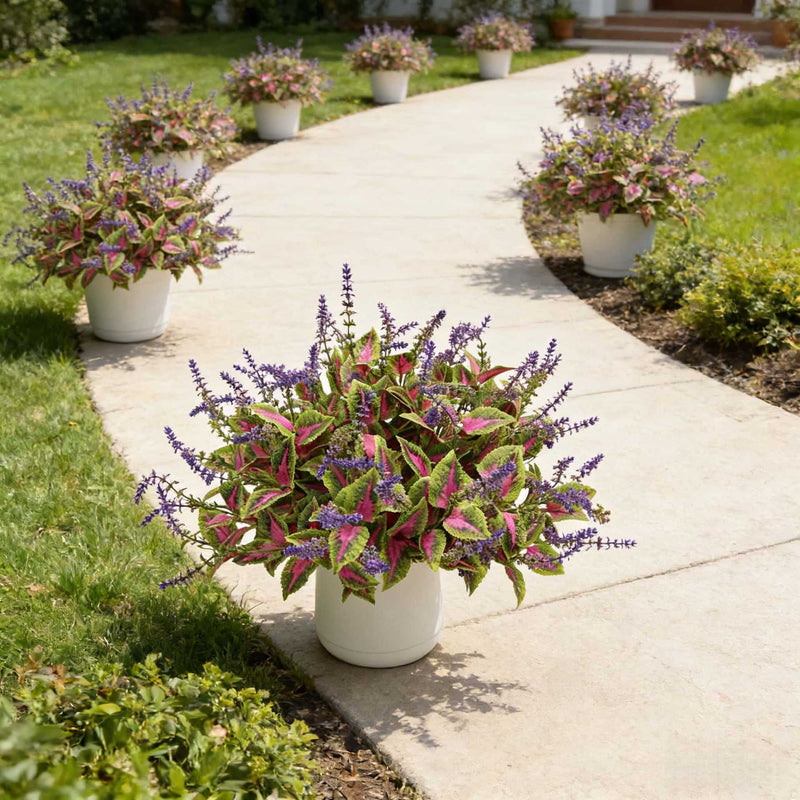 Realistic Faux Coleus Bush, 15" UV Resistant Outdoor Plant, Lush Burgundy Greenery for Planters, Porch Decor, DIY Weddings & Events