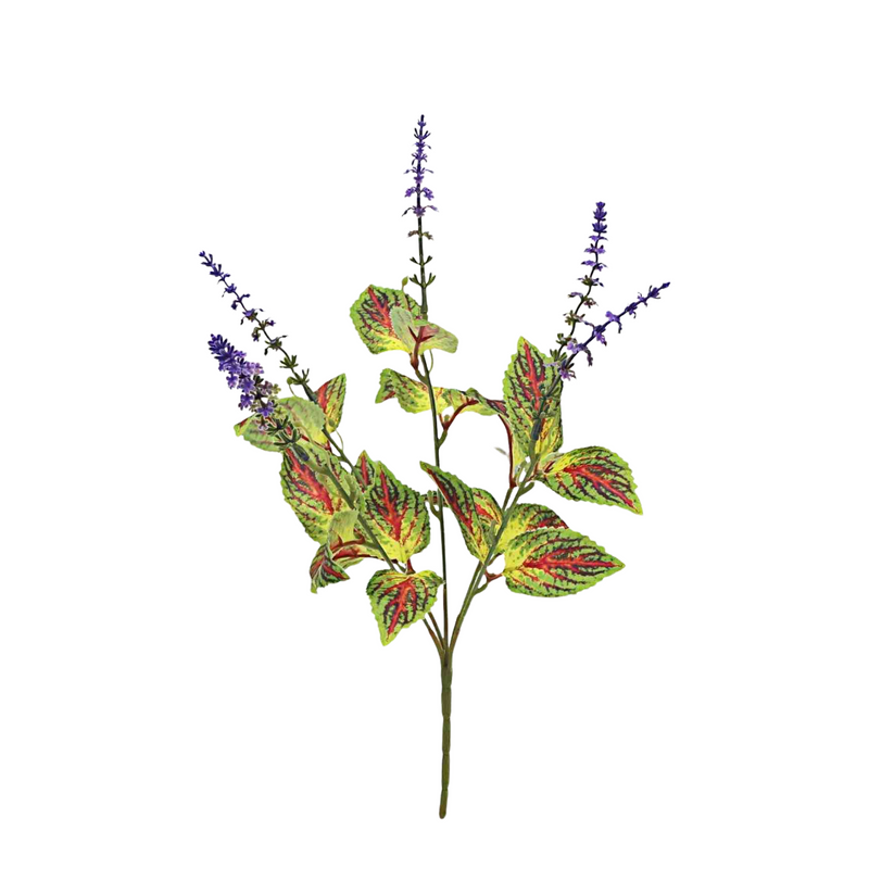Realistic Faux Coleus Bush, 15" UV Resistant Outdoor Plant, Lush Burgundy Greenery for Planters, Porch Decor, DIY Weddings & Events