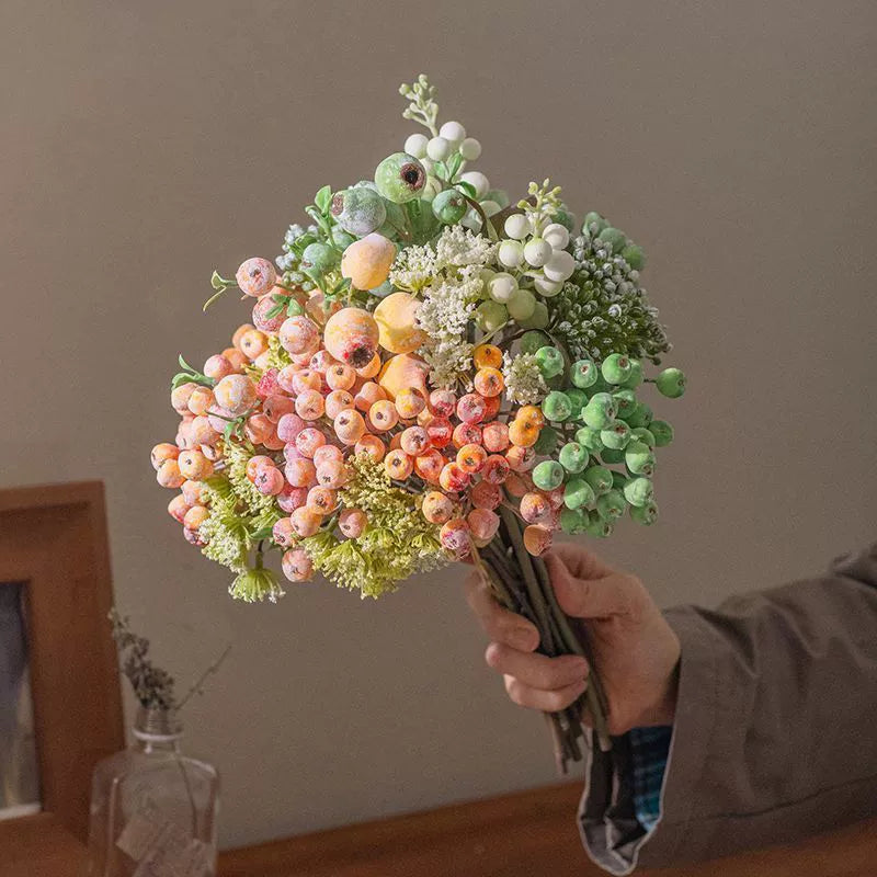 13" Realistic Faux Berry Stems, Hand-Tied Artificial Berry Spray Bundle for Vase Filler, Rustic Home Decor, DIY Wreaths & Wedding Arrangements